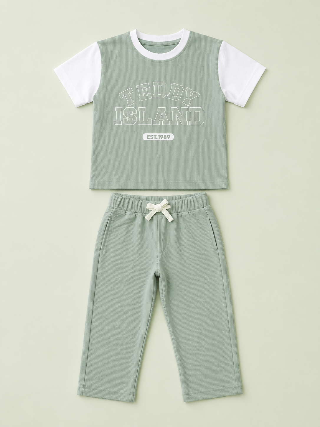 Teddy Island Ribbed T-Shirt & Jogger Set for Boys – Soft Cotton Co-ord Set BloomUp
