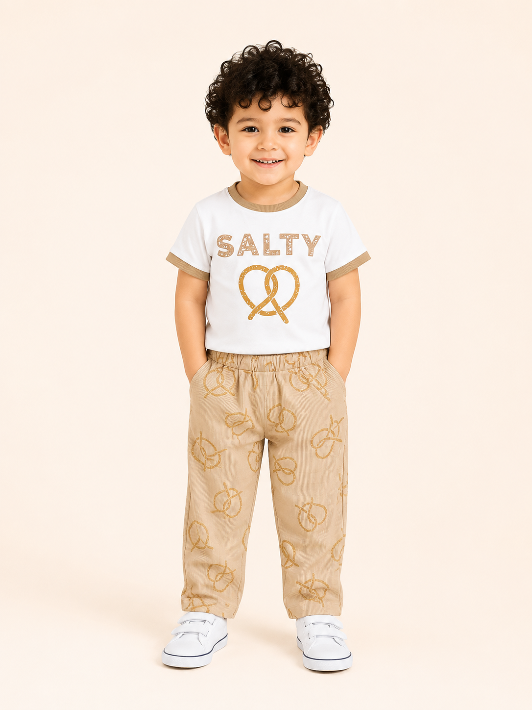 Salty Pretzel T-Shirt & Ribbed Jogger Set for Boys – Soft Cotton Co-ord Set BloomUp