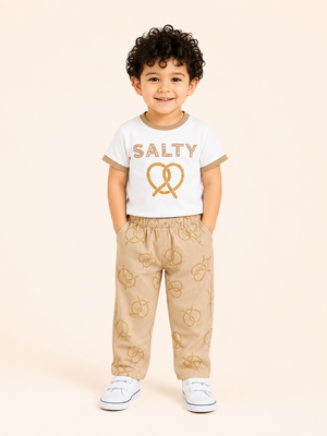 Salty Pretzel T-Shirt & Ribbed Jogger Set for Boys – Soft Cotton Co-ord Set BloomUp