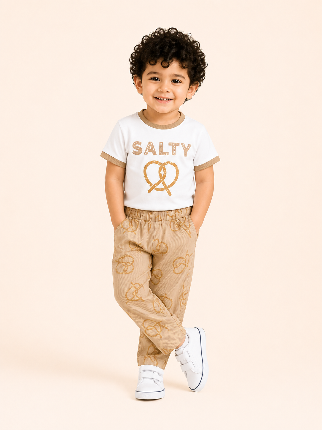 Salty Pretzel T-Shirt & Ribbed Jogger Set for Boys – Soft Cotton Co-ord Set BloomUp