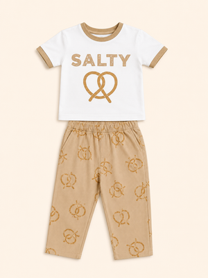 Salty Pretzel T-Shirt & Ribbed Jogger Set for Boys – Soft Cotton Co-ord Set BloomUp