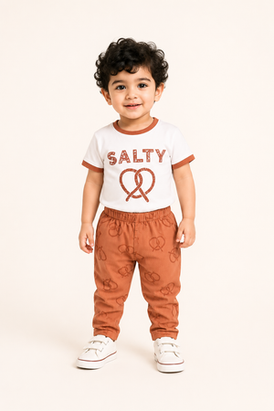 Salty Pretzel T-Shirt & Ribbed Jogger Set for Boys – Soft Cotton Co-ord Set BloomUp