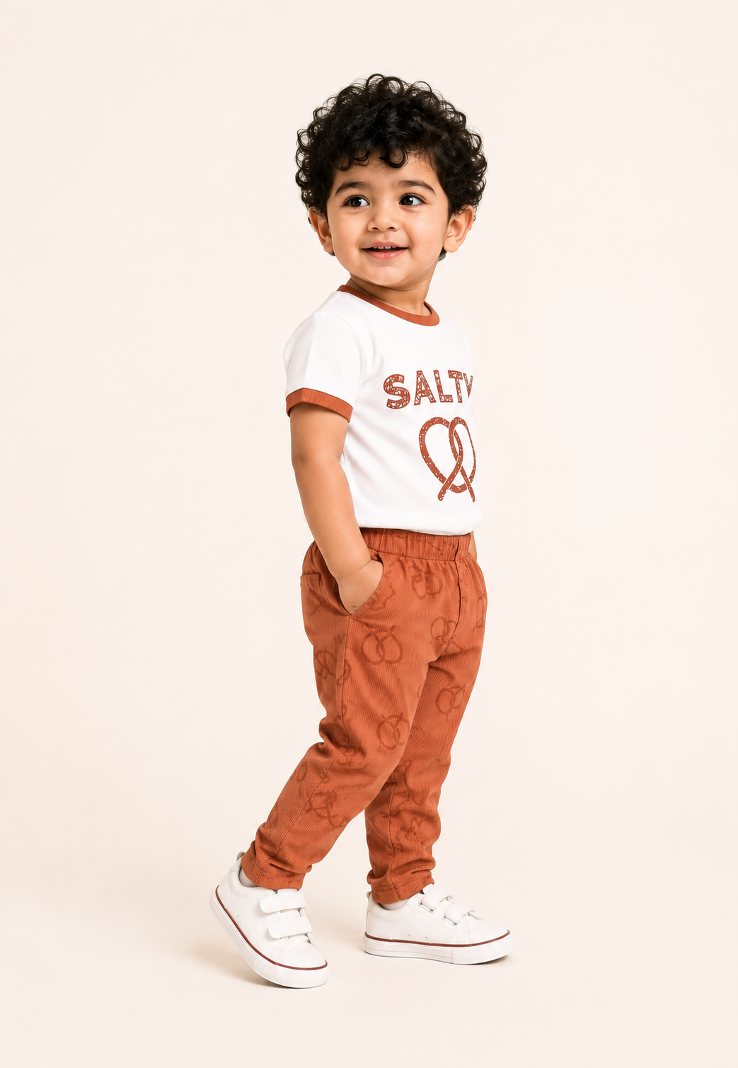 Salty Pretzel T-Shirt & Ribbed Jogger Set for Boys – Soft Cotton Co-ord Set BloomUp