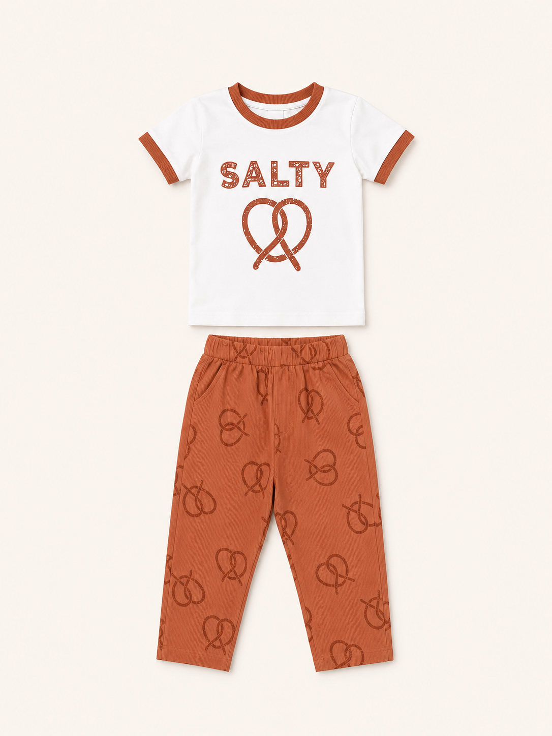 Salty Pretzel T-Shirt & Ribbed Jogger Set for Boys – Soft Cotton Co-ord Set BloomUp