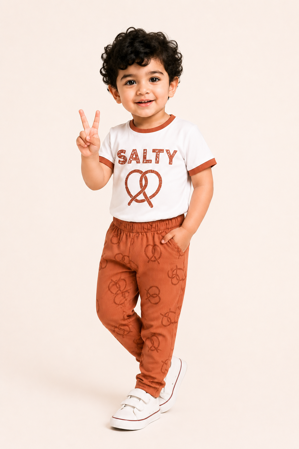 Salty Pretzel T-Shirt & Ribbed Jogger Set for Boys – Soft Cotton Co-ord Set BloomUp