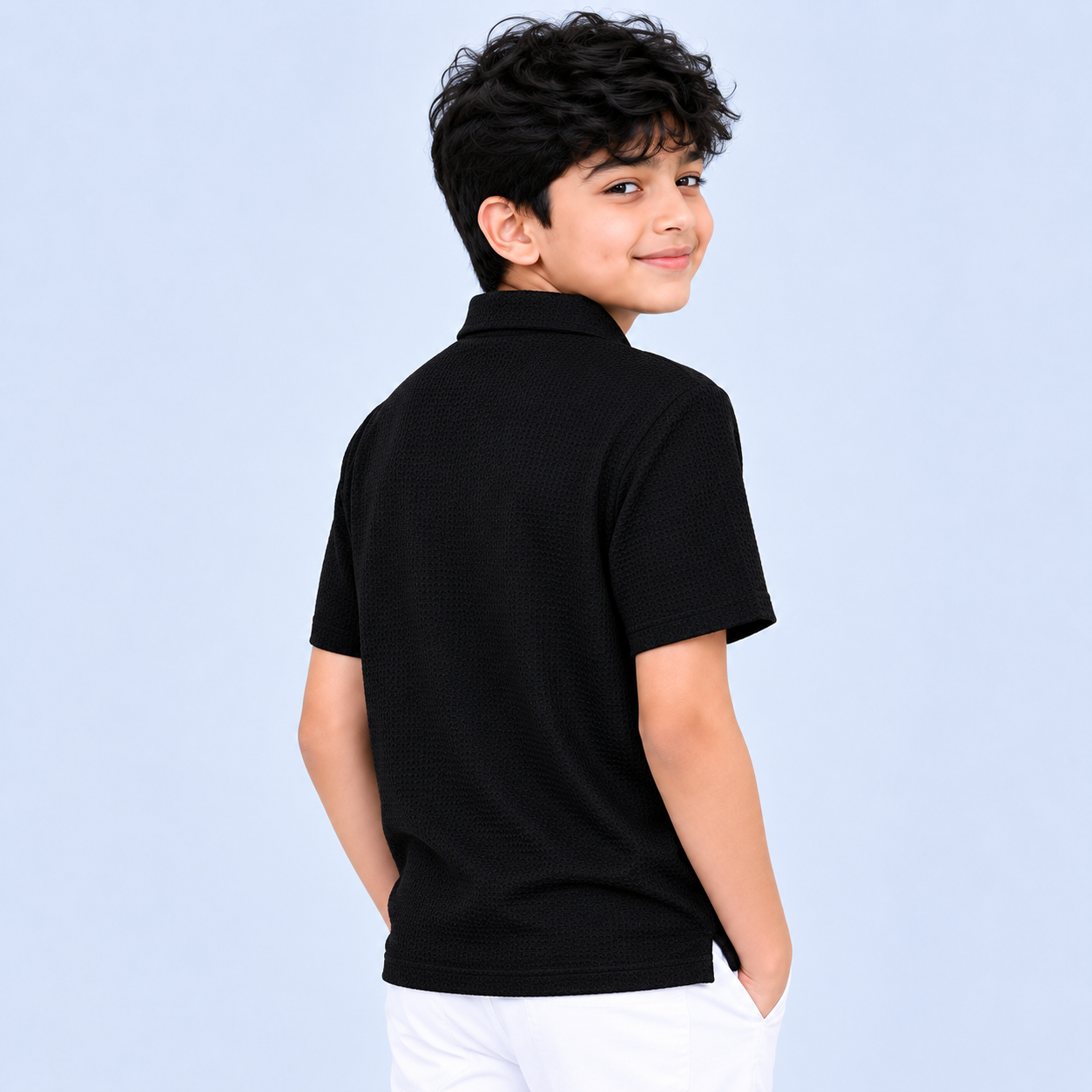 Black SPARK Logo Polo T-Shirt for Boys – Soft Cotton Casual Wear BloomUp