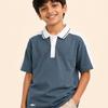 Boys Blue Grey Polo T-Shirt – Casual Half Sleeve Collar Tee