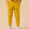 Mustard Yellow Printed Cotton Jogger Pants for Boys – Soft Drawstring Casual Bottom Wear
