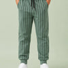 Sage Green Pinstripe Jogger Pants for Boys – Soft Cotton Elastic Waist Casual Track Pants