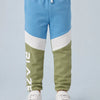 Blue & Olive Color Block Jogger Pants for Boys – Soft Cotton Track Pants with Drawstring