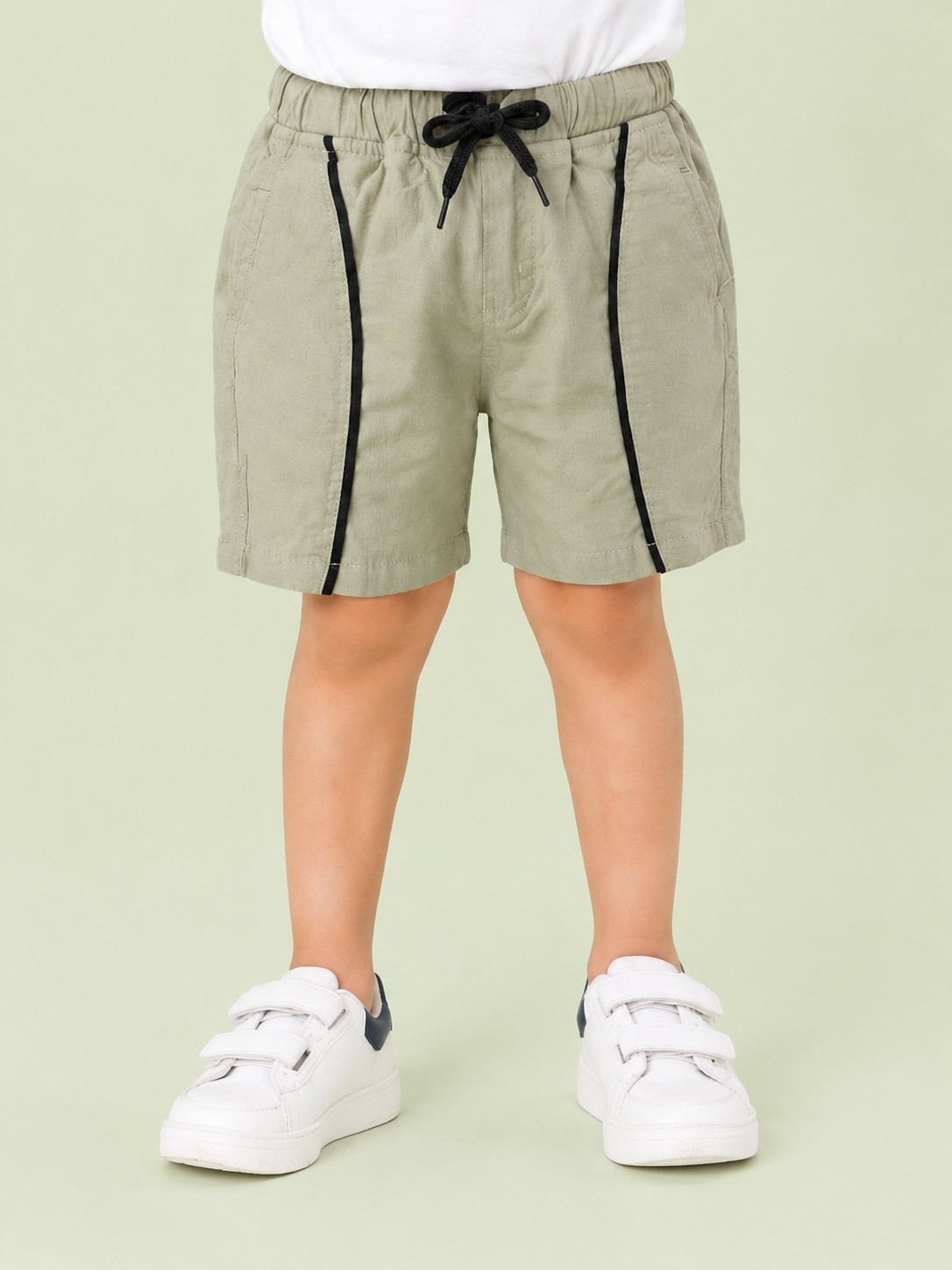Stone Beige Contrast Stripe Shorts for Boys – Soft Cotton Casual Summer Shorts BloomUp