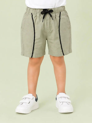 BloomUp Stone Beige Contrast Stripe Shorts for Boys – Soft Cotton Casual Summer Shorts