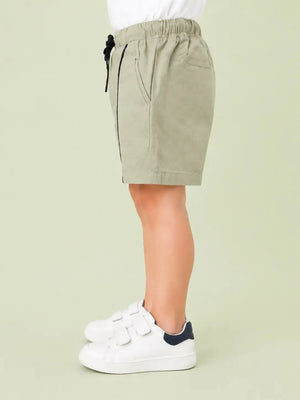 BloomUp Stone Beige Contrast Stripe Shorts for Boys – Soft Cotton Casual Summer Shorts