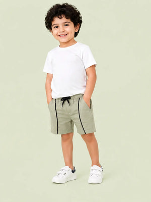 BloomUp Stone Beige Contrast Stripe Shorts for Boys – Soft Cotton Casual Summer Shorts