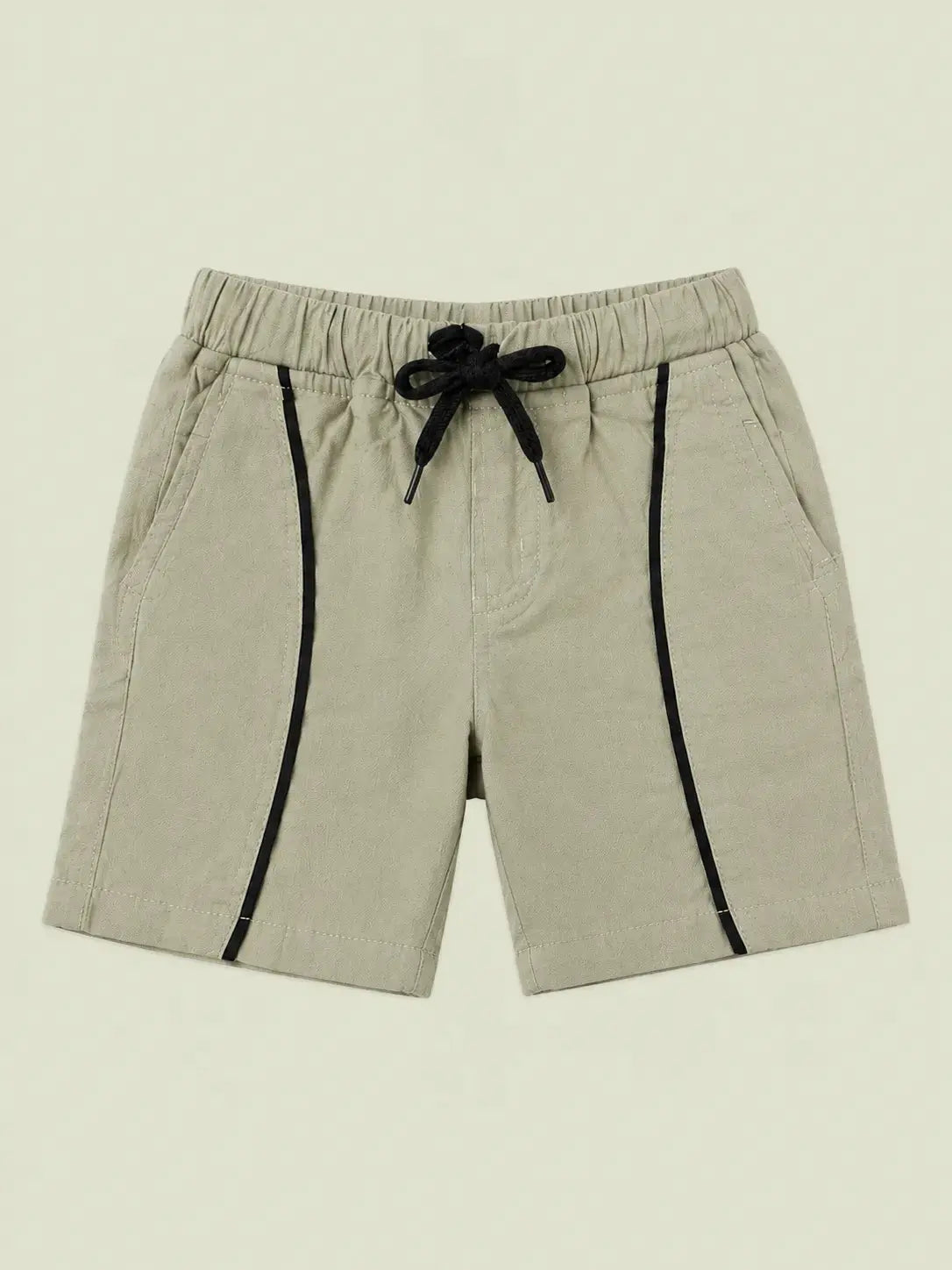 BloomUp Stone Beige Contrast Stripe Shorts for Boys – Soft Cotton Casual Summer Shorts