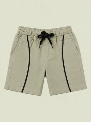 BloomUp Stone Beige Contrast Stripe Shorts for Boys – Soft Cotton Casual Summer Shorts