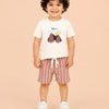 Cream Bear Graphic T-Shirt & Pink Striped Shorts Co-ord Set for Boys – Soft Cotton Summer Outfit