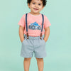 Monster Truck Graphic T-Shirt & Sky Blue Shorts with Suspenders Co-ord Set for Boys – Soft Cotton Summer Outfit