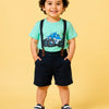 Monster Truck Graphic T-Shirt & Navy Shorts with Suspenders Co-ord Set for Boys – Soft Cotton Summer Outfit