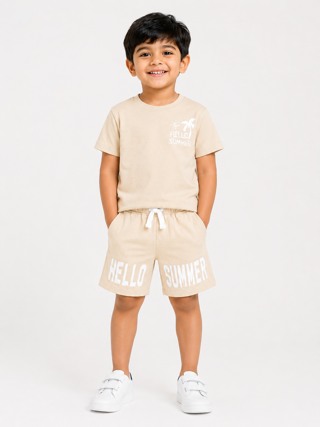 Beige Comfort Fit Boys  Soft Cotton Clothing Set BloomUp