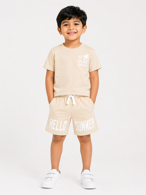 Beige Comfort Fit Boys  Soft Cotton Clothing Set BloomUp