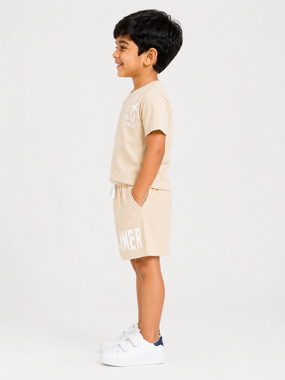 Beige Comfort Fit Boys  Soft Cotton Clothing Set BloomUp