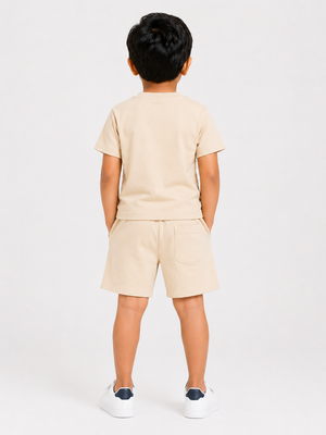 Beige Comfort Fit Boys  Soft Cotton Clothing Set BloomUp