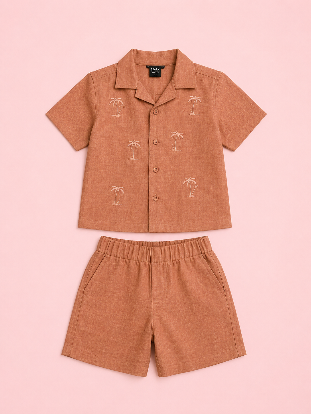 Boys Brick Brown Shirt & Shorts Co ord Set Kidswear BloomUp