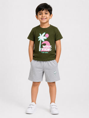 Olive Stylish Playwear Boys  Soft Cotton Clothing Set BloomUp