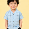 Sky Blue Geometric Printed Half Sleeve Shirt for Boys – Soft Cotton Casual Summer Wear