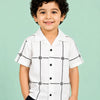 White Geometric Printed Half Sleeve Shirt for Boys – Soft Cotton Casual Summer Wear