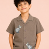 Boys Brown Embroidered Resort Collar Shirt – Half Sleeve Casual Summer Shirt