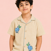 Boys Beige Embroidered Resort Collar Shirt – Half Sleeve Casual Summer Shirt