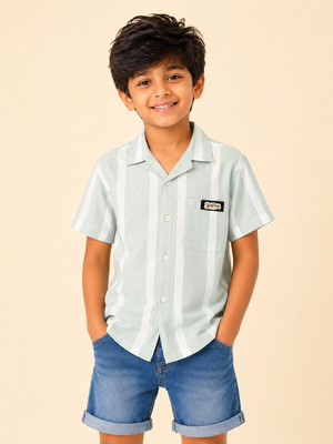Boys Mint Striped Short Sleeved Soft Cotton Kids Fashion Wear BloomUp