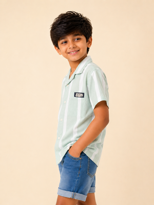 Boys Mint Striped Short Sleeved Soft Cotton Kids Fashion Wear BloomUp