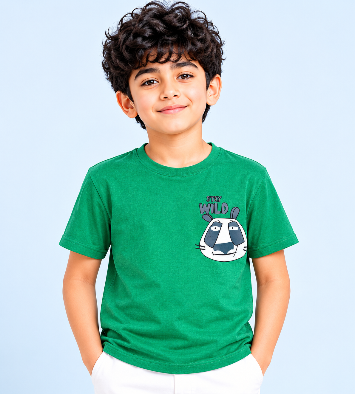 Green Stay Wild Graphic T-Shirt for Boys – Soft Cotton Summer Wear Kids Tee BloomUp