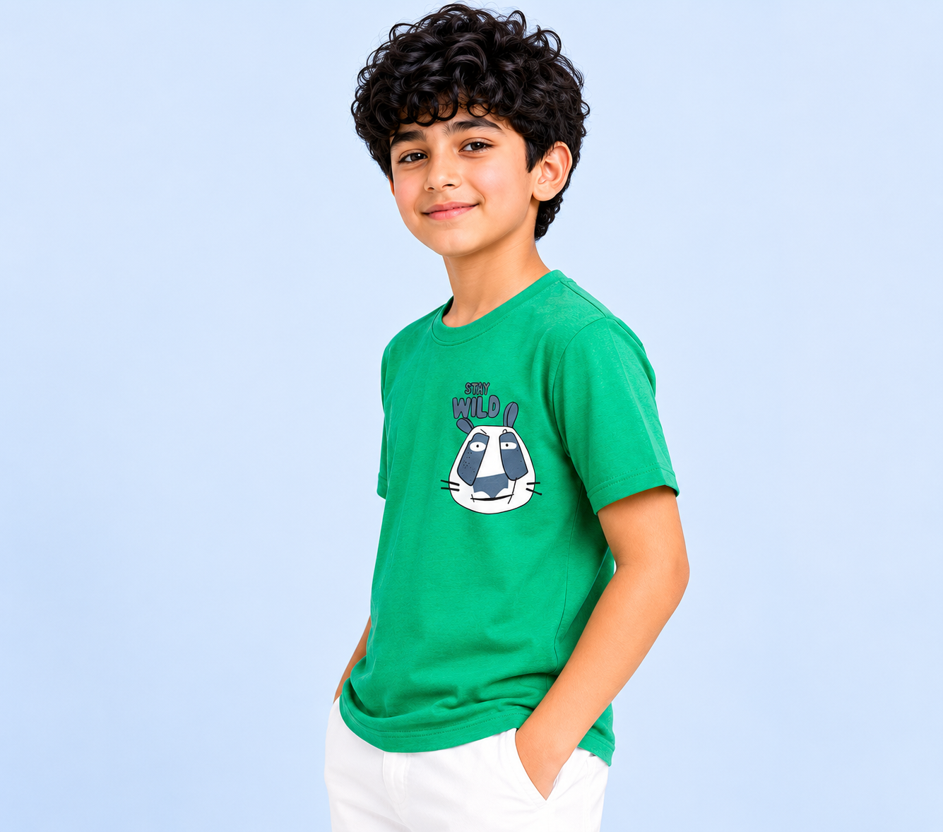 Green Stay Wild Graphic T-Shirt for Boys – Soft Cotton Summer Wear Kids Tee BloomUp