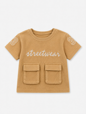 Tan Streetwear Graphic Pocket T-Shirt for Boys – Soft Cotton Casual Summer Wear BloomUp