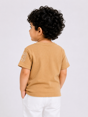 Tan Streetwear Graphic Pocket T-Shirt for Boys – Soft Cotton Casual Summer Wear BloomUp