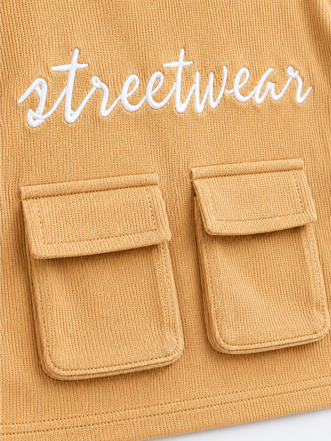 Tan Streetwear Graphic Pocket T-Shirt for Boys – Soft Cotton Casual Summer Wear BloomUp