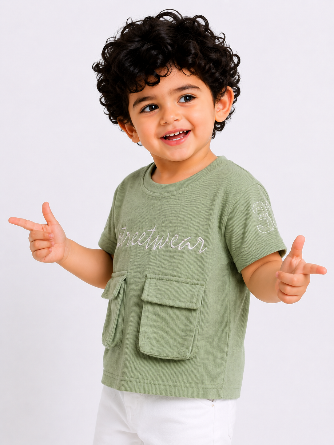 Green Streetwear Graphic Pocket T-Shirt for Boys – Soft Cotton Casual Summer Wear BloomUp