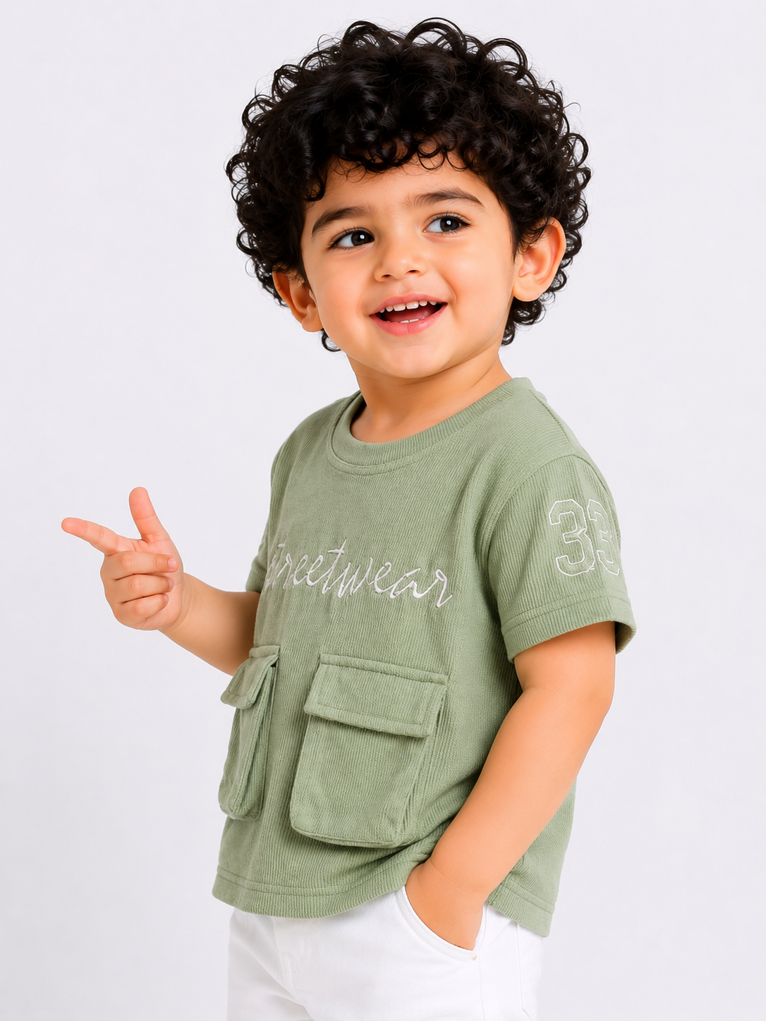 Green Streetwear Graphic Pocket T-Shirt for Boys – Soft Cotton Casual Summer Wear BloomUp