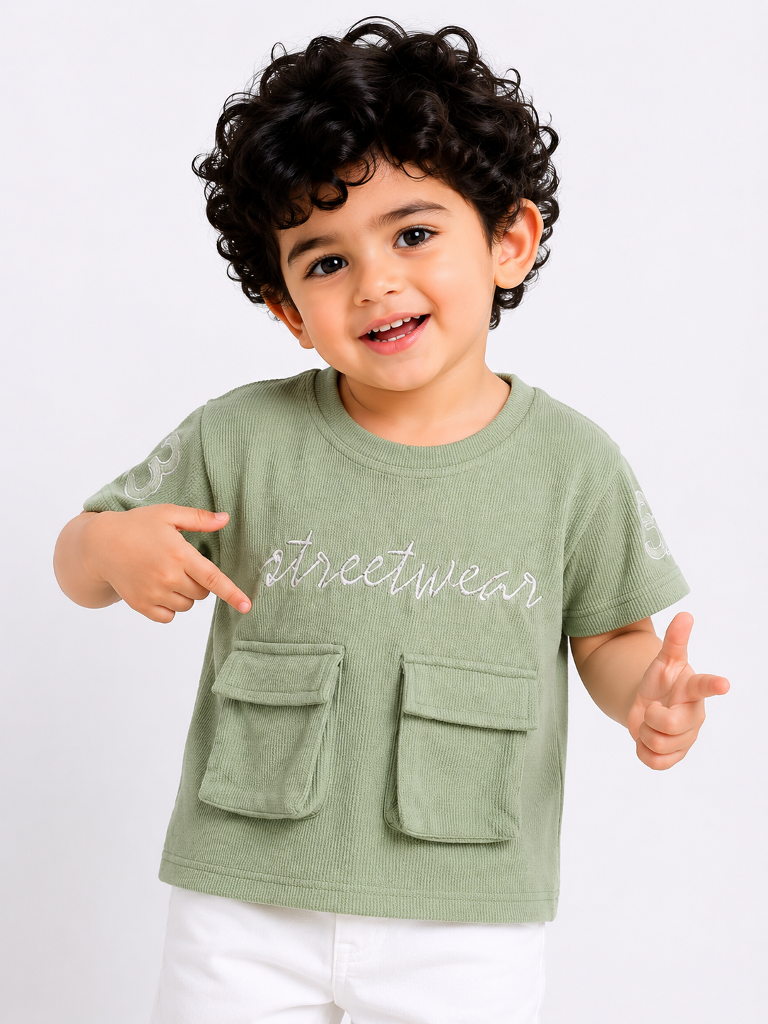 Green Streetwear Graphic Pocket T-Shirt for Boys – Soft Cotton Casual Summer Wear BloomUp