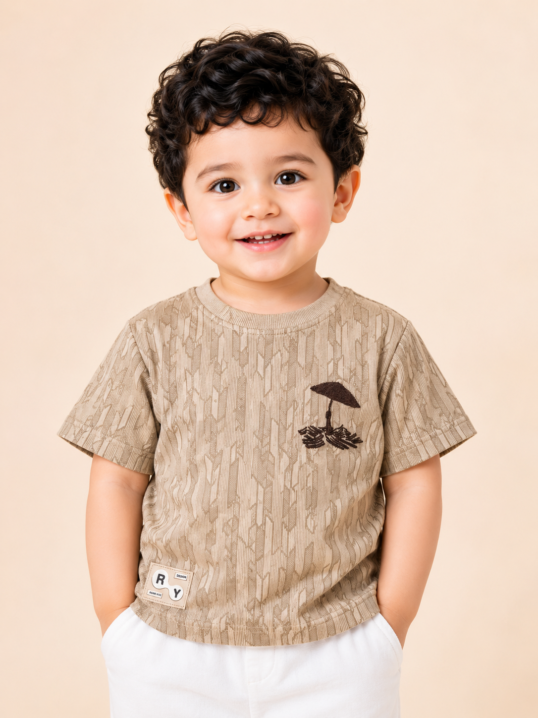Boys Beige Soft Cotton T-Shirt Casual Fashion Kids Wear BloomUp