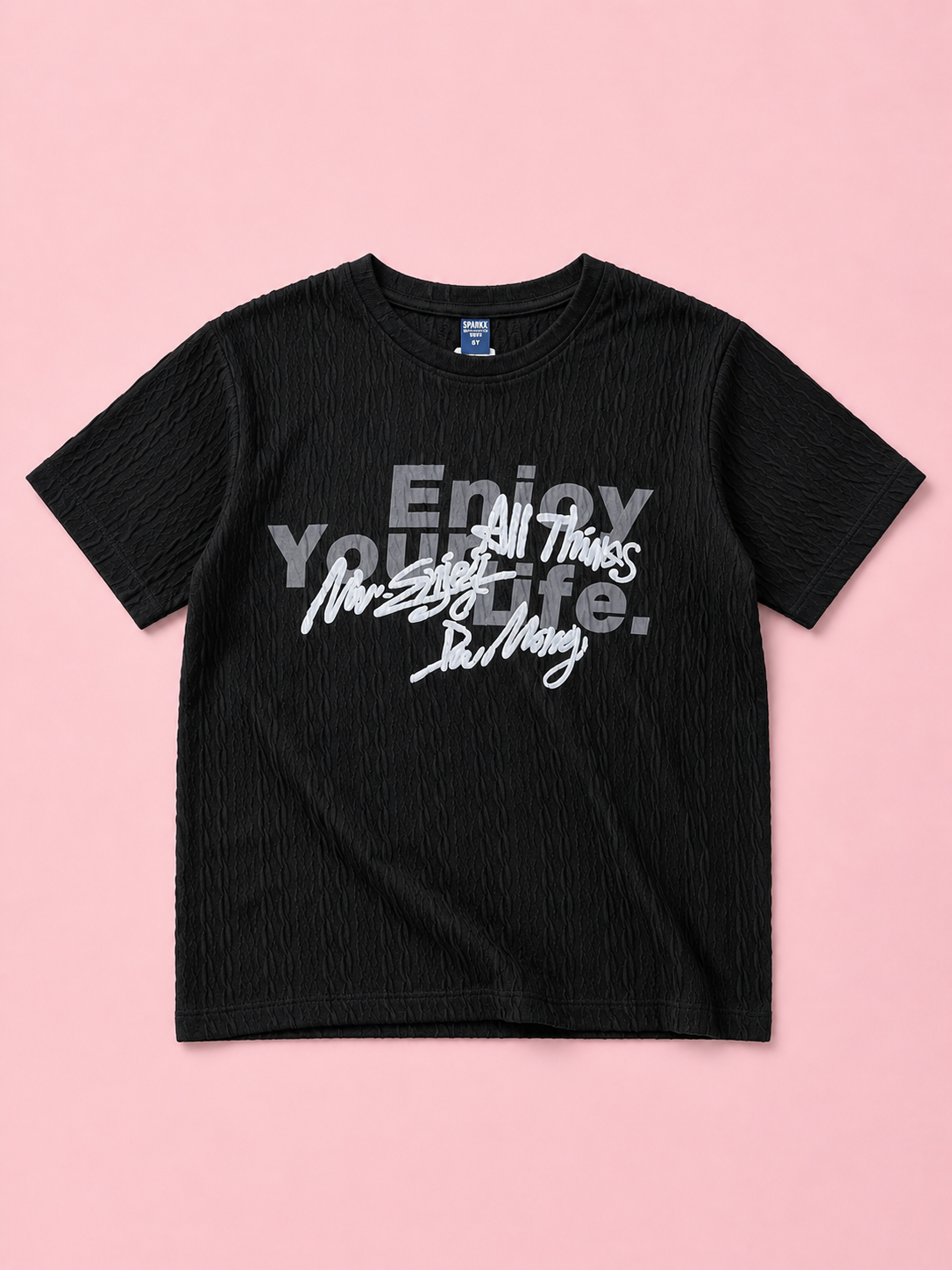 Boys Black Textured Graphic T-Shirt – Half Sleeve Casual Summer Tee BloomUp