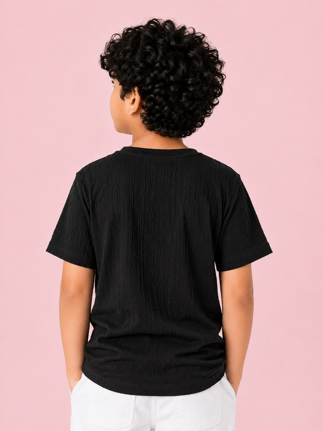Boys Black Textured Graphic T-Shirt – Half Sleeve Casual Summer Tee BloomUp