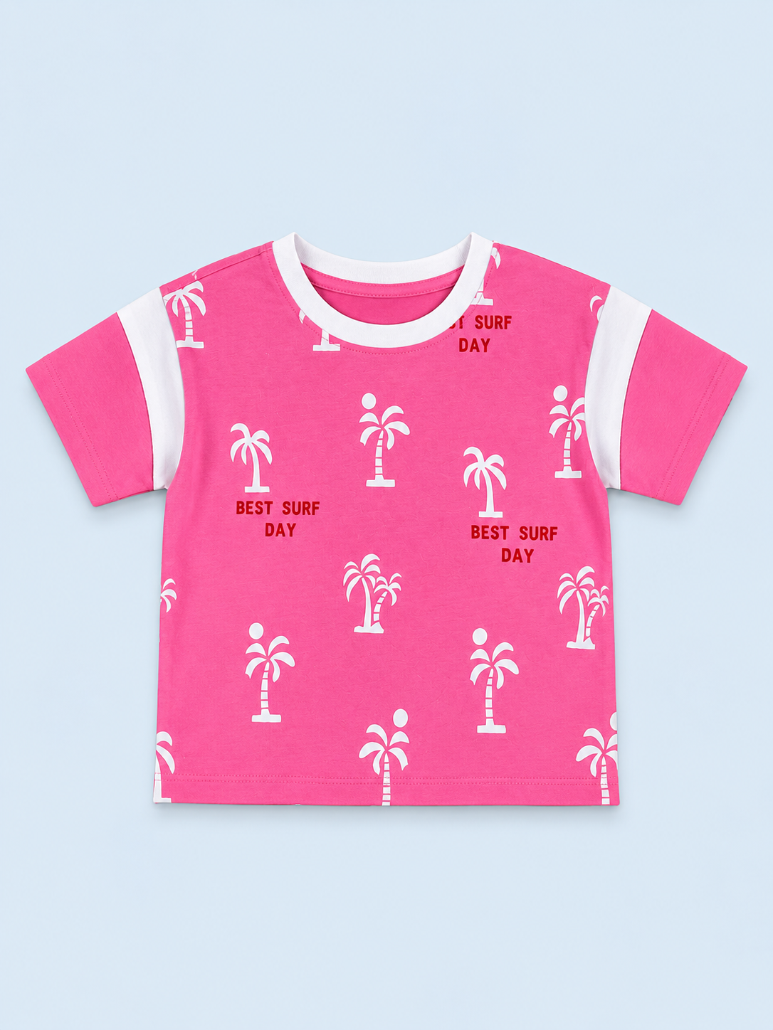 Pink Palm Tree Printed T-Shirt for Girls – Soft Cotton Summer Graphic Tee BloomUp