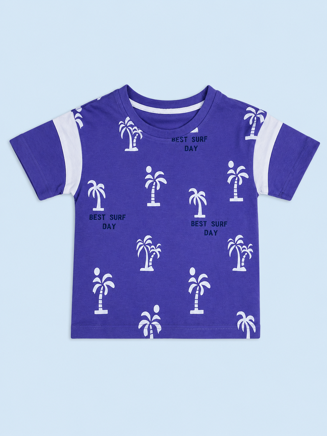 Royal Blue Palm Tree Printed T-Shirt for Boys – Soft Cotton Summer Graphic Tee BloomUp