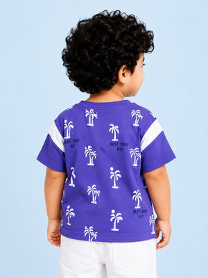 Royal Blue Palm Tree Printed T-Shirt for Boys – Soft Cotton Summer Graphic Tee BloomUp