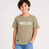 Boys Olive Green Textured T-Shirt – Half Sleeve Casual Summer Tee